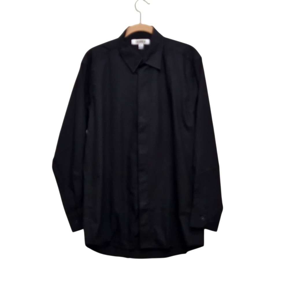 Edwards Button Down Shirt Mens Medium Black Long Sleeve Uniform Professional